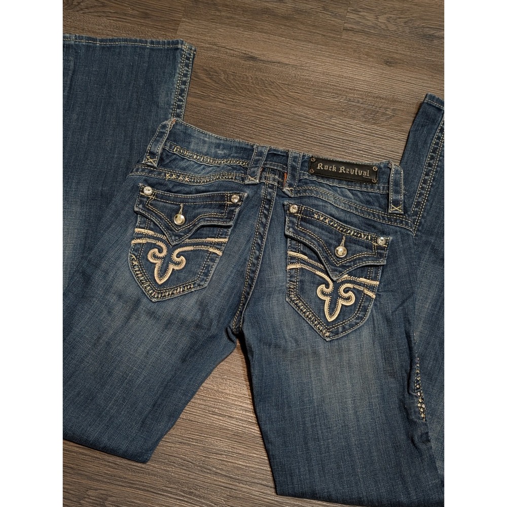 Rock Revival Gwen Boot‎ Low Rise Bootcut Blue Denim Jeans Rhinestone Size 26x32